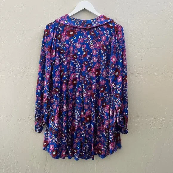 NEW $148 Free People Blue Floral Long Sleeve Boho Mini Dress - Picture 8 of 9